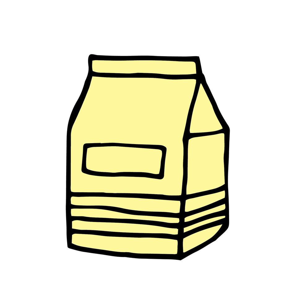 milk or dairy product in carton - hand drawn vector illustration. Doodle illustration of drinking beverage in solid packaging