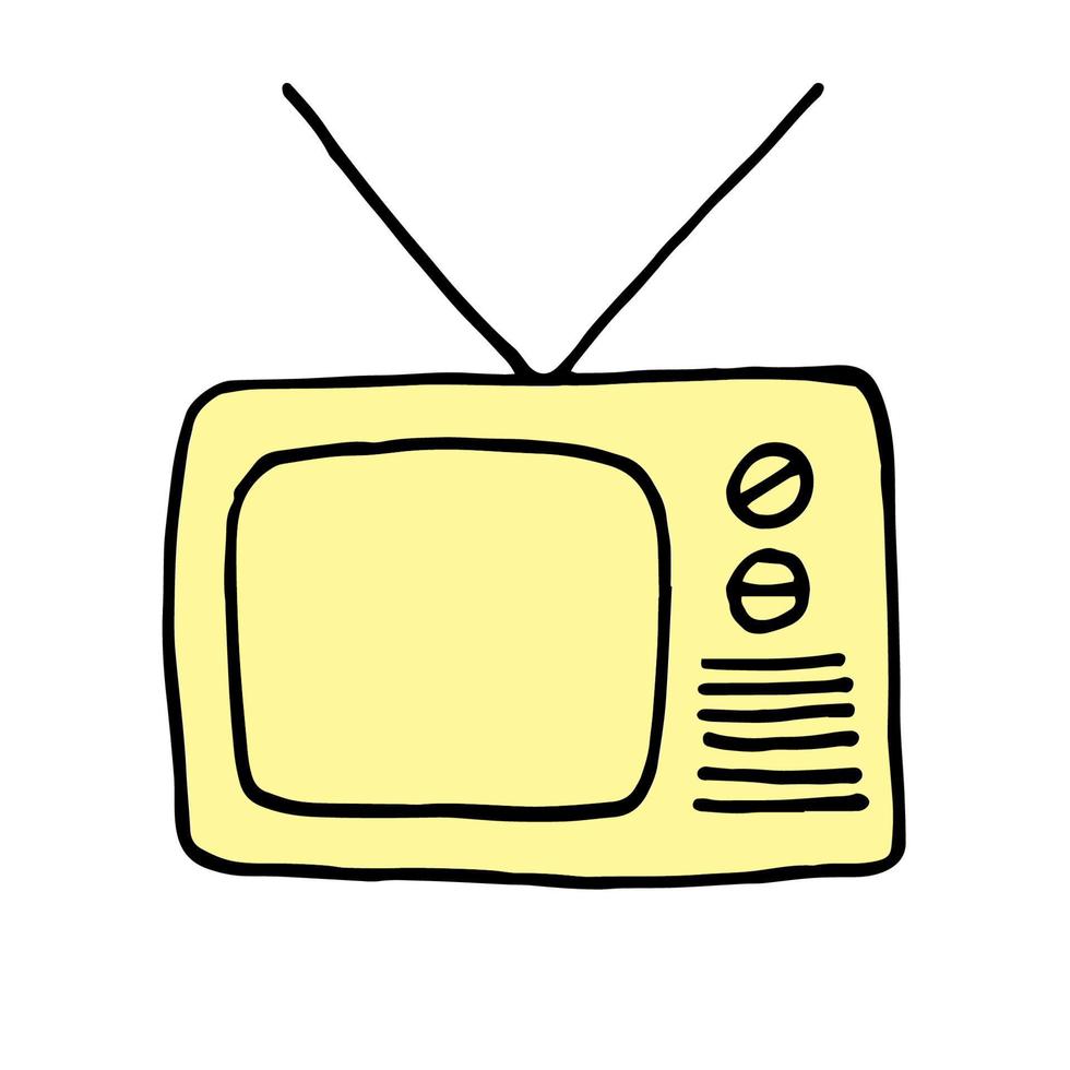 vintage television set with antennas - one line drawing. vector doodle sketch of old fashioned tv set in 90s style