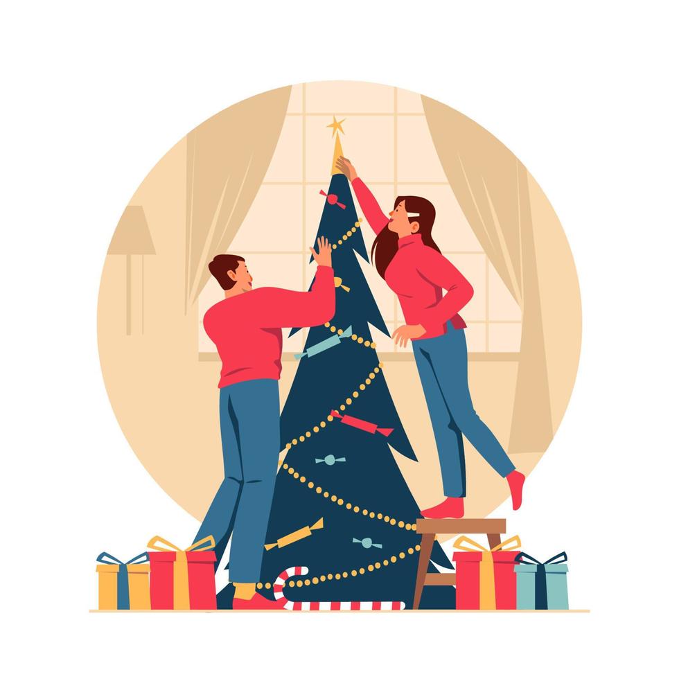 decorar arbol de navidad vector