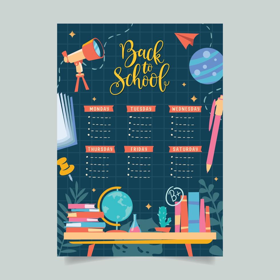 Back to school time table template vector