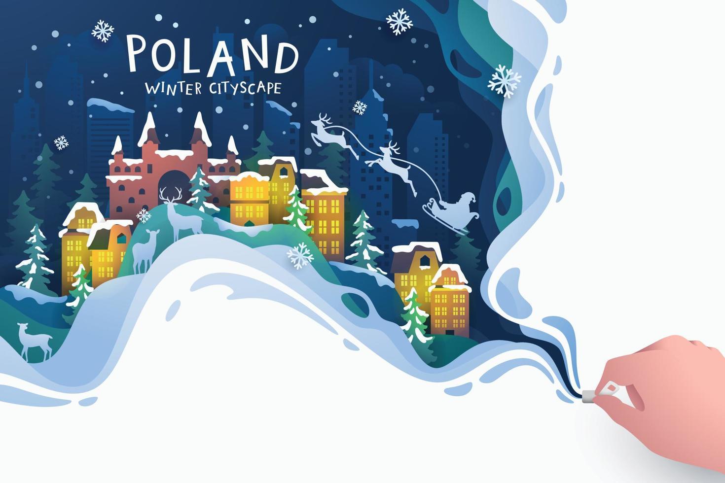 Poland famous landmarks travel banner in winter vector