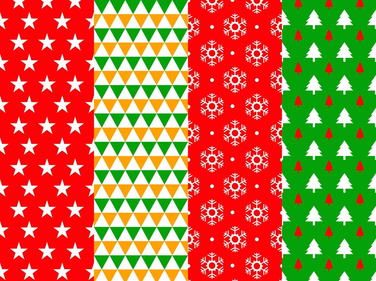 conjunto de fondo de patrón de navidad. textura de año nuevo con estrellas, triángulo, copo de nieve y árbol de navidad. vector