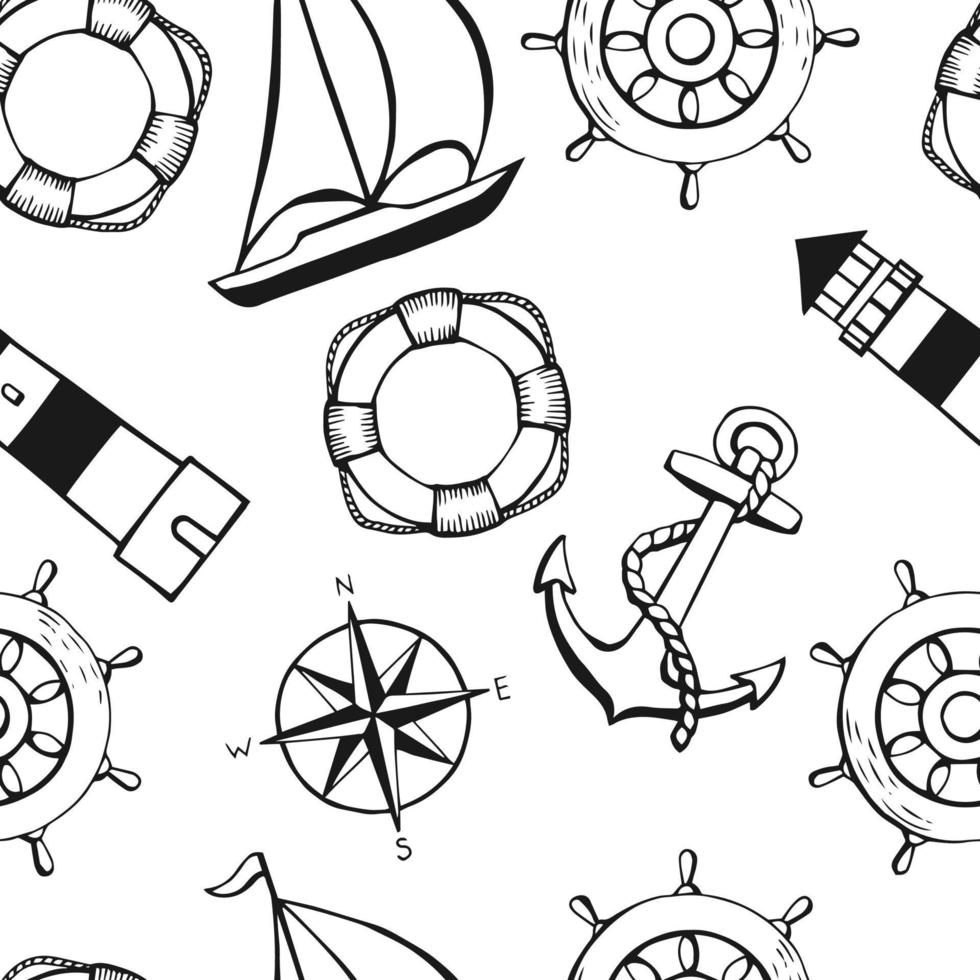 Seamless pattern with marine objects. Sea or ocean underwater life background. vector