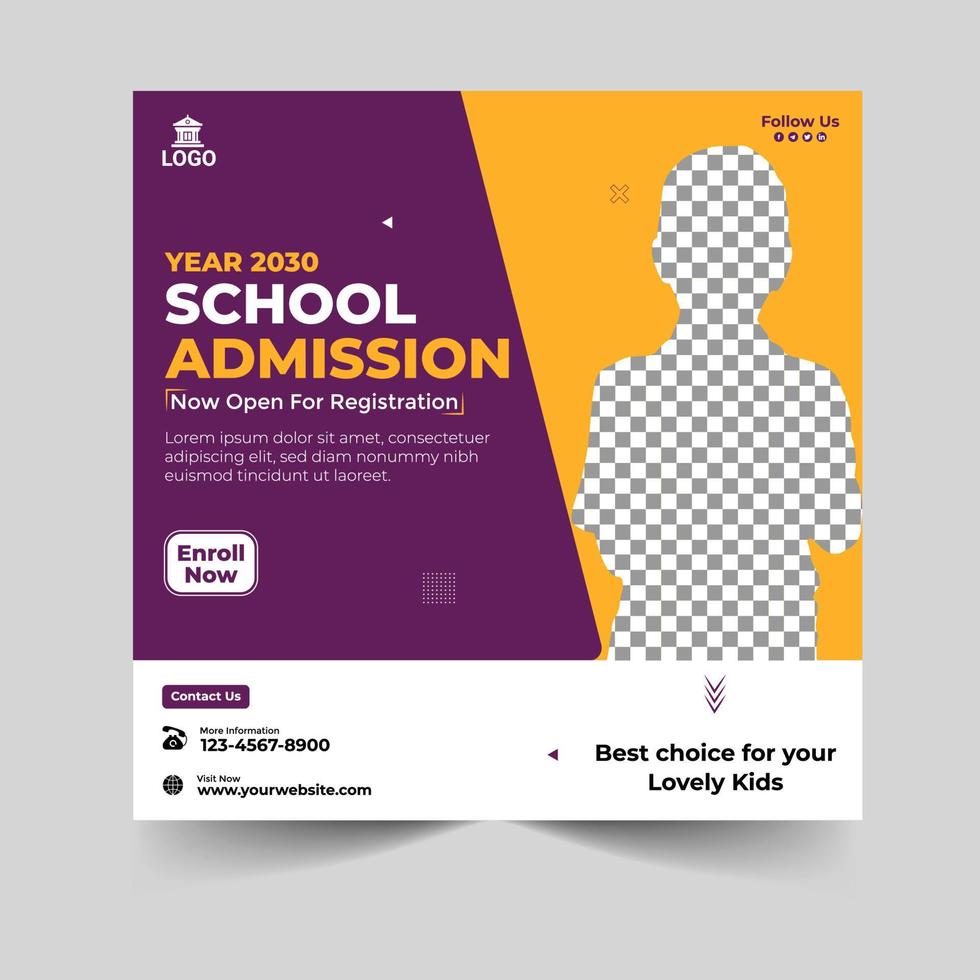 School admission social media post and web banner template design vector