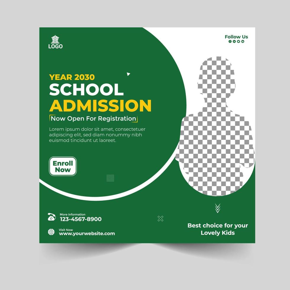 School admission social media post and web banner template design vector