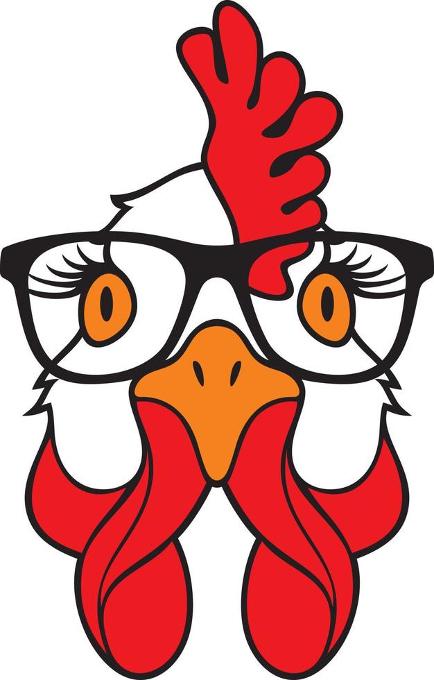 Chicken Face with Eyeglasses Color Vector Illustration