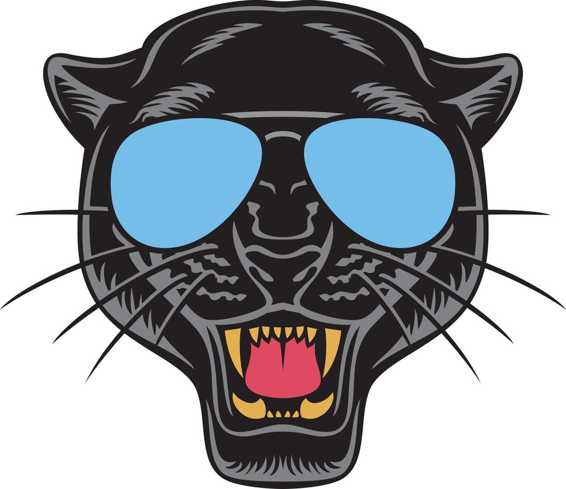 Black Panther Face with Aviator Sunglasses Color Vector Illustration