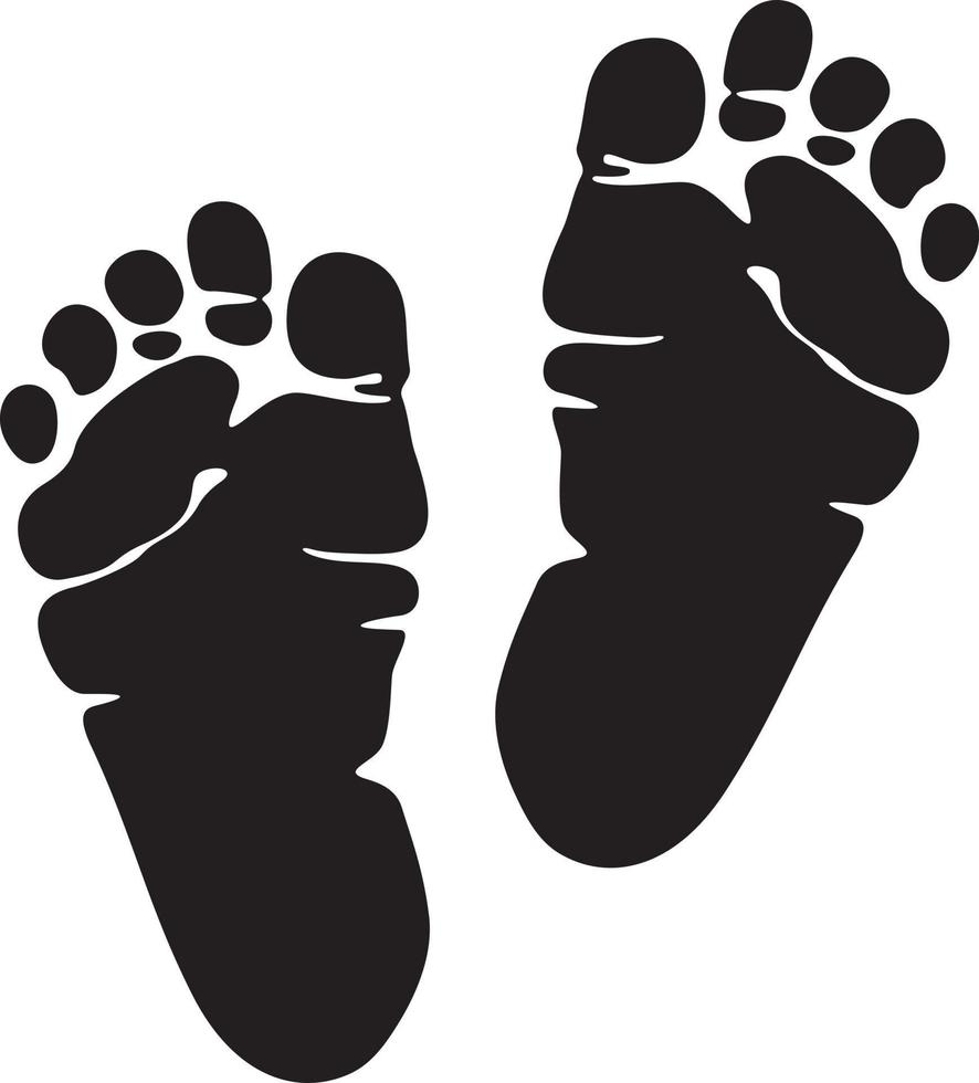 Baby Footprint Black and White Vector Illustration. Footsteps.