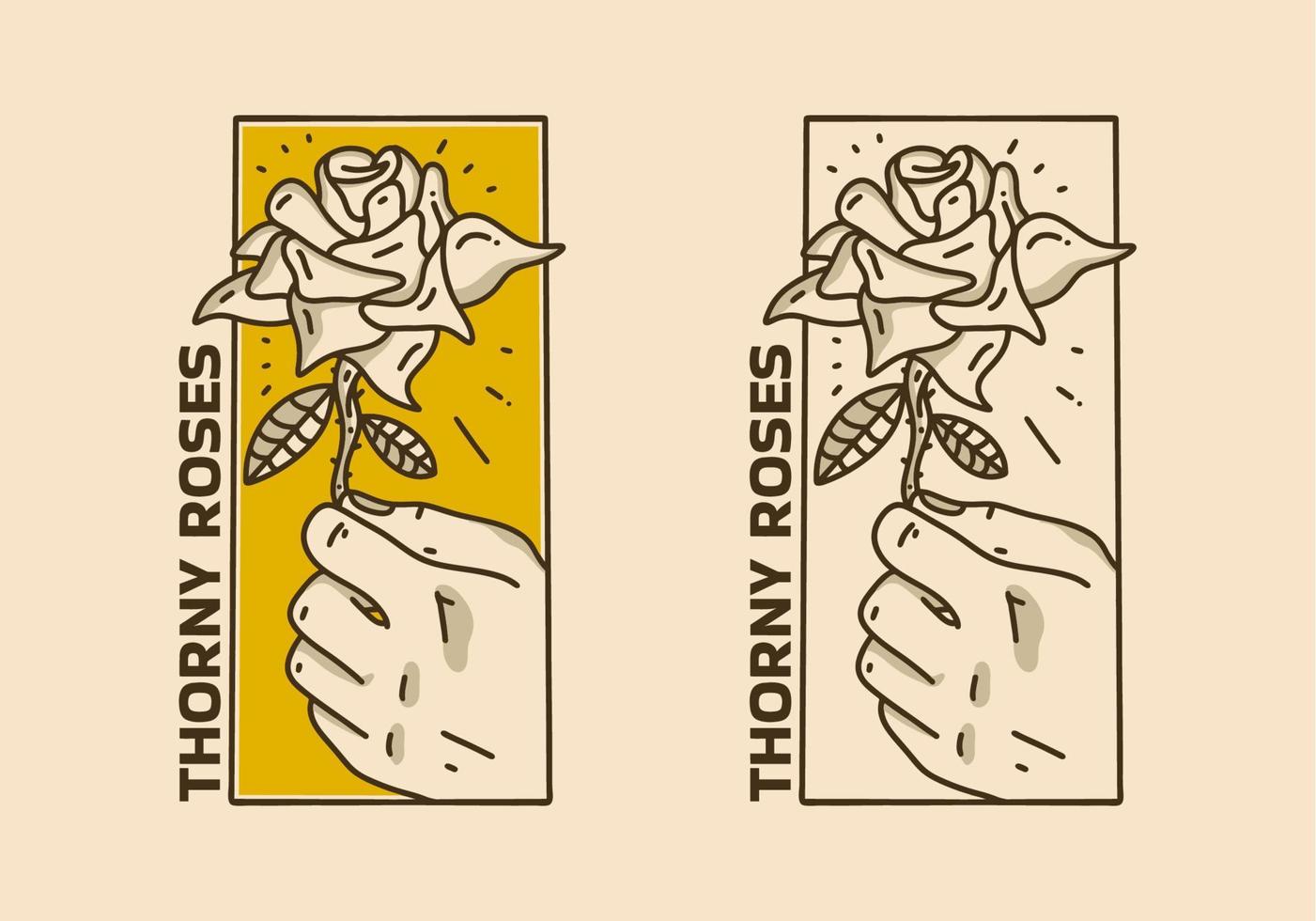 ilustración de arte vintage de la mano que sostiene una rosa vector