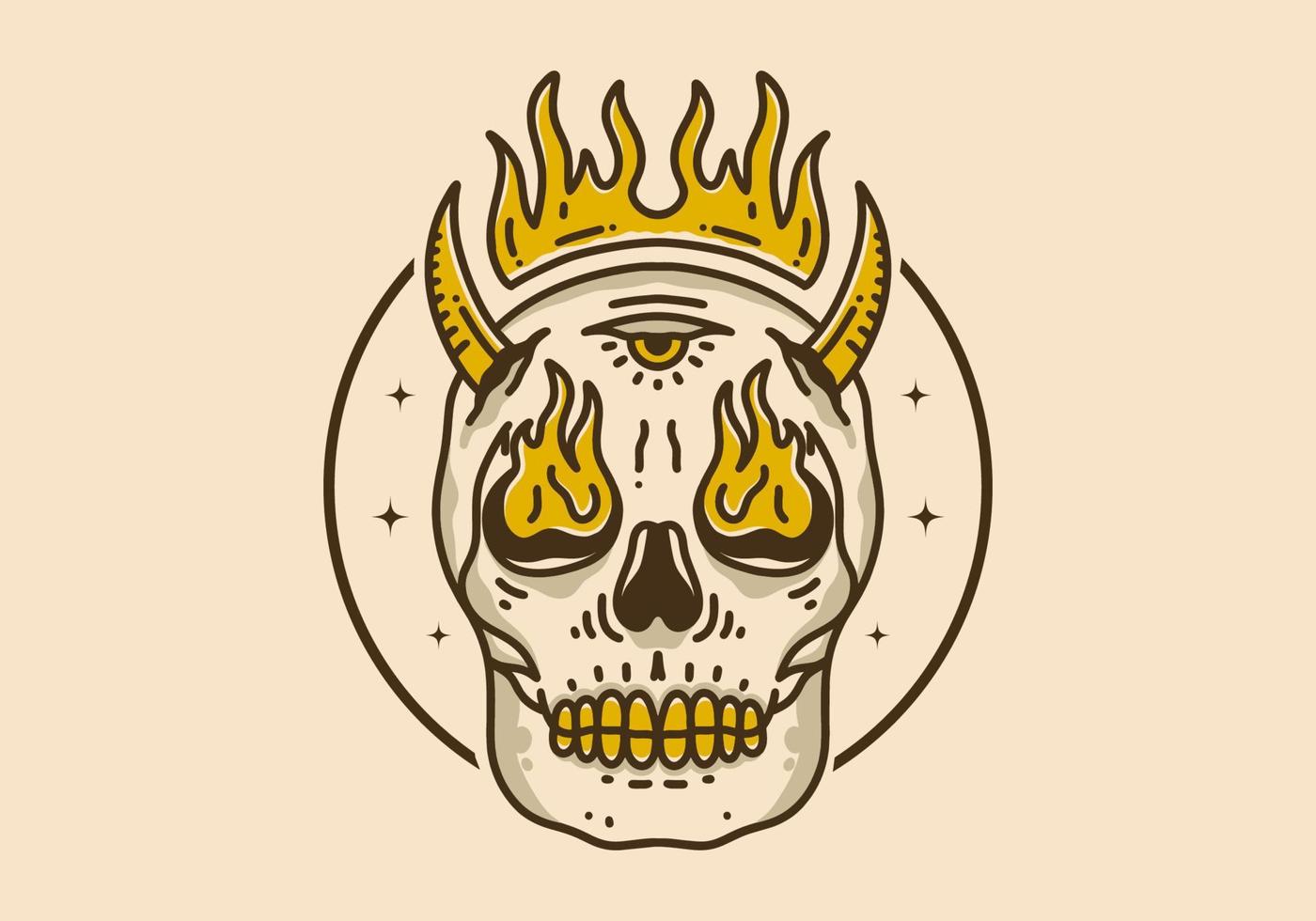 ilustración de arte vintage de calavera con llama de fuego vector