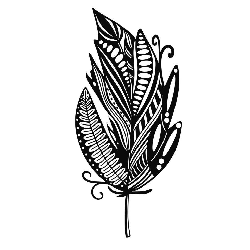 Decorated boho feather isolated vector