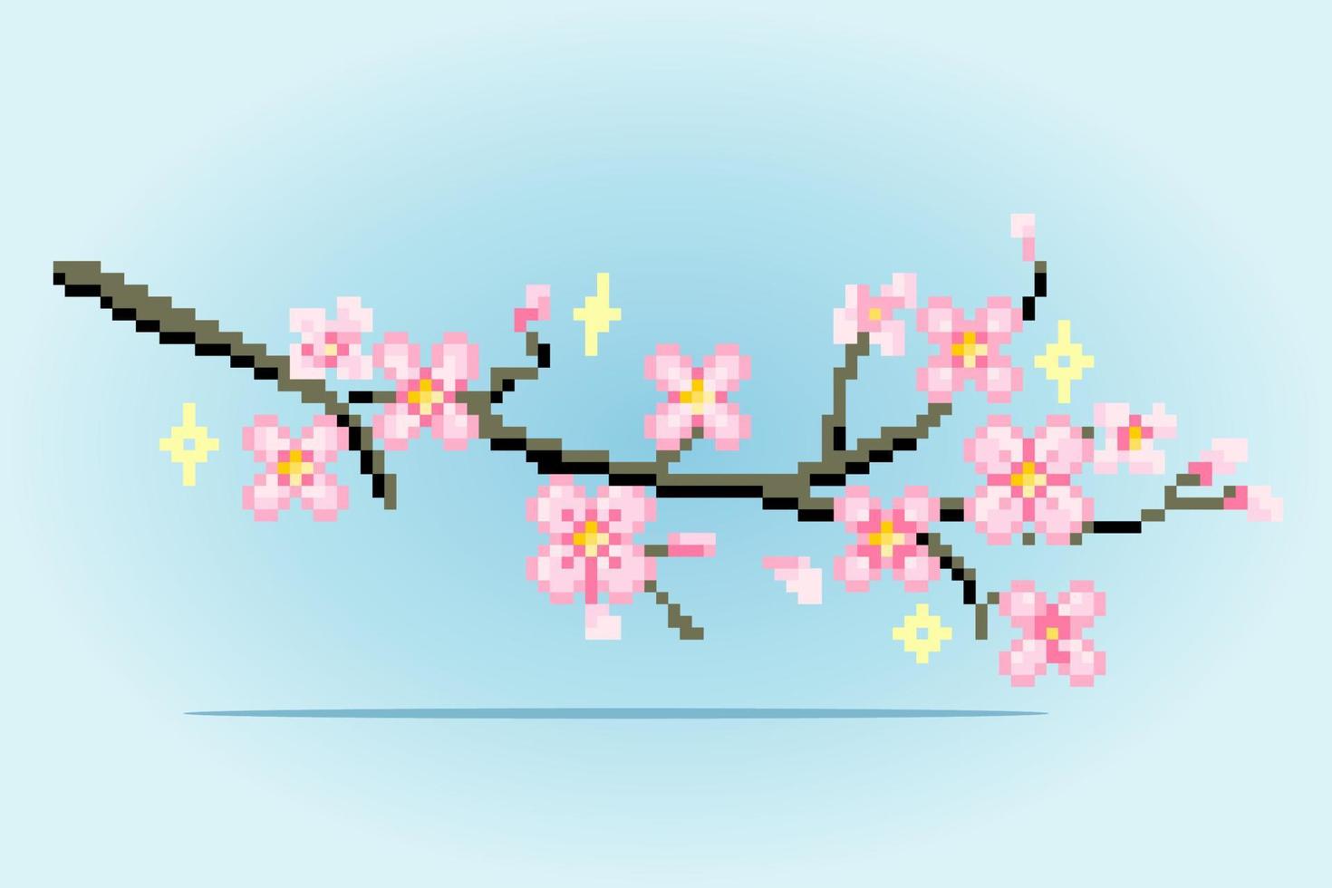 8 bit pixel flower of Cherry blossom. japanese flowers for cross stitch patterns, in vector illustrations.