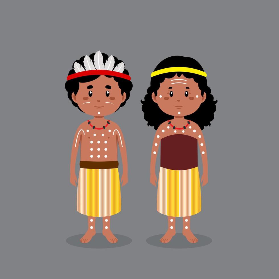 Couple Character Wearing Australian Aborigine Traditional Outfit vector
