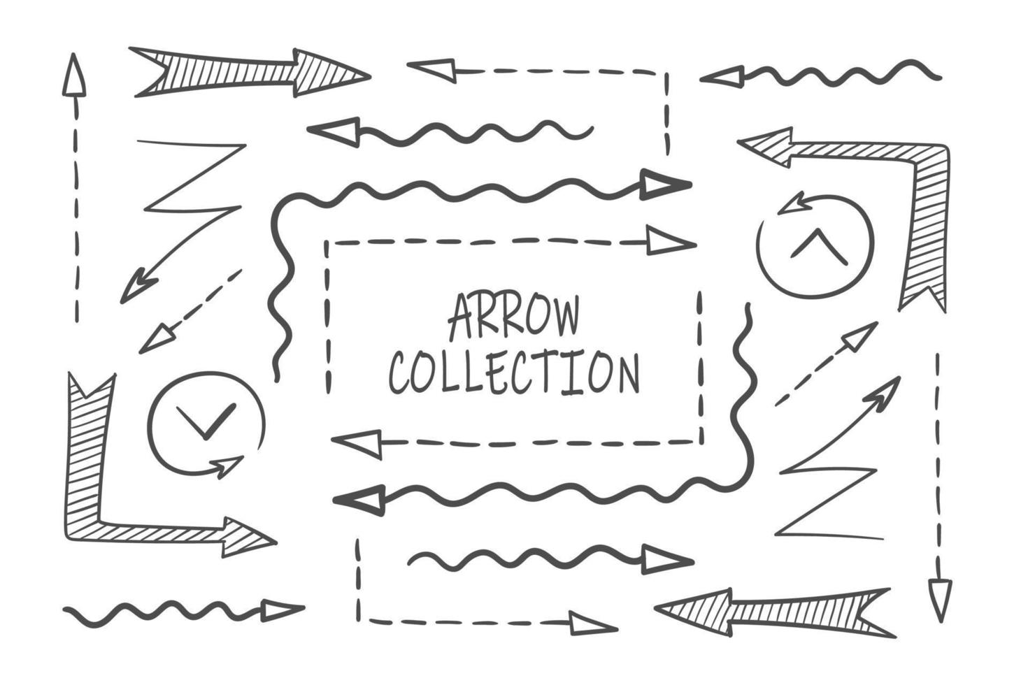 Doodle arrows. Set of black grunge hand drawn arrows isolated on white. Vector illustration