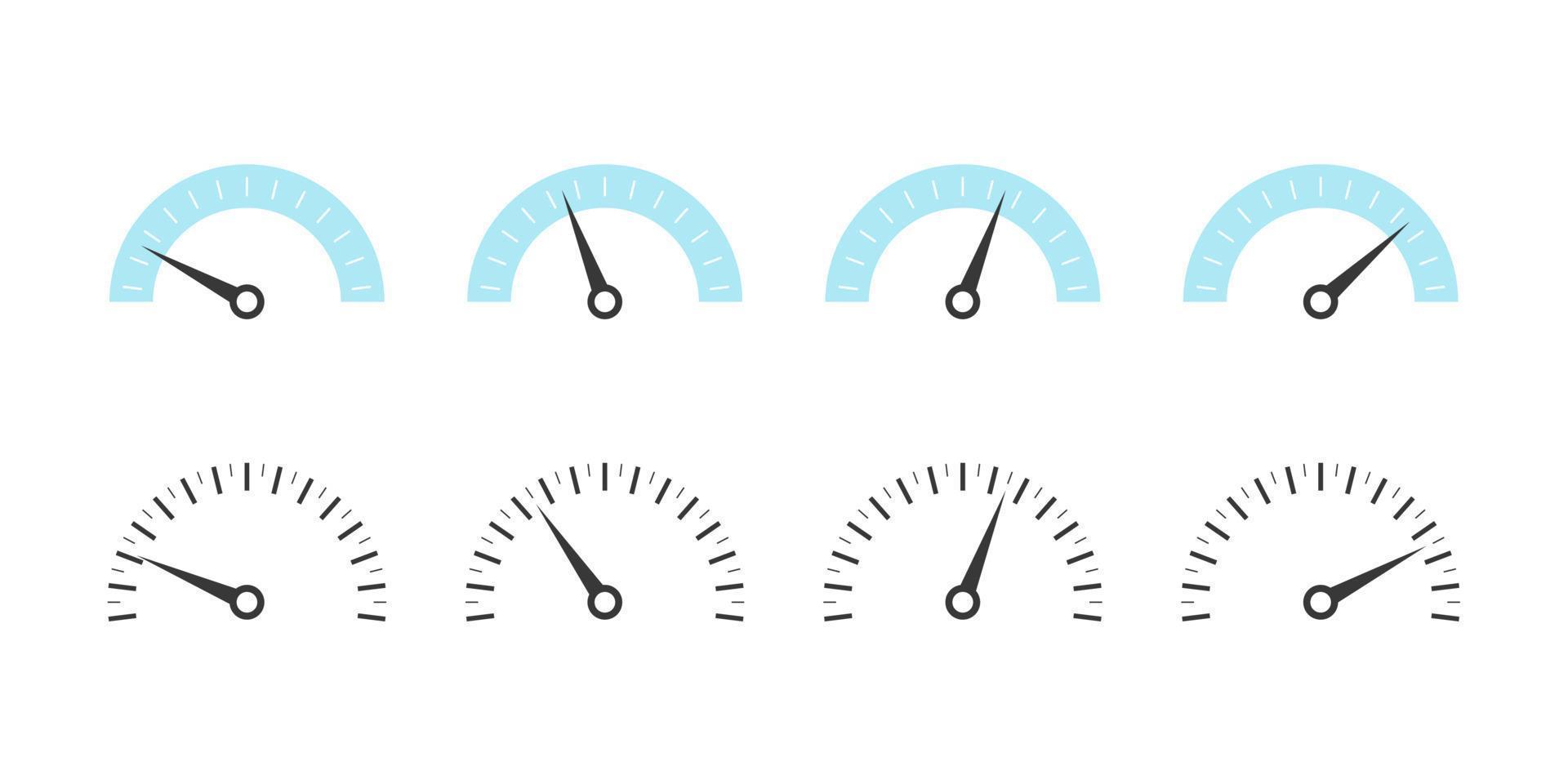 Risk Gauge Scale set. Speedometer icons. Set of Measuring Scales. Vector illustration