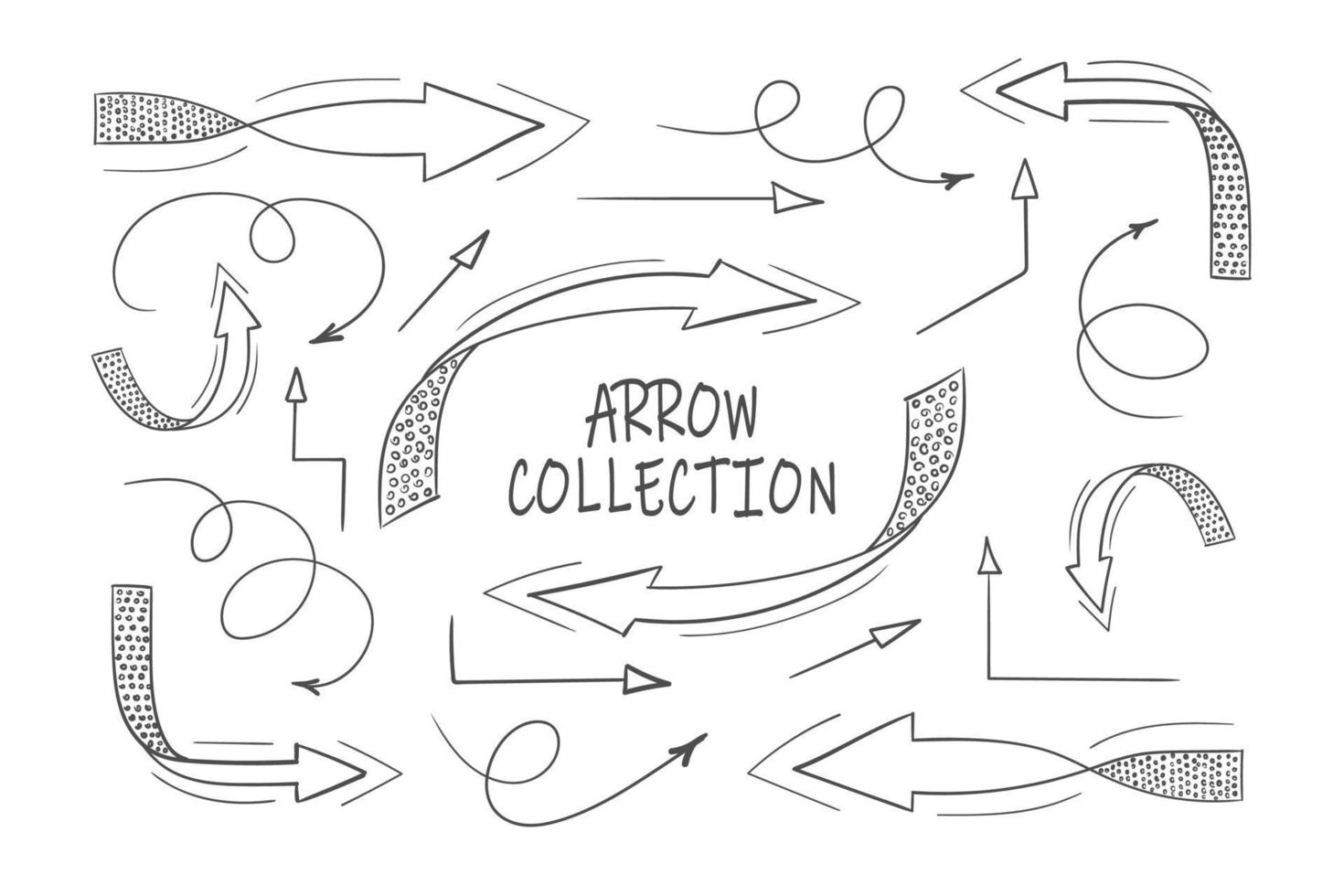Arrows sketch set. Set of black grunge hand drawn arrows isolated on white. Vector illustration