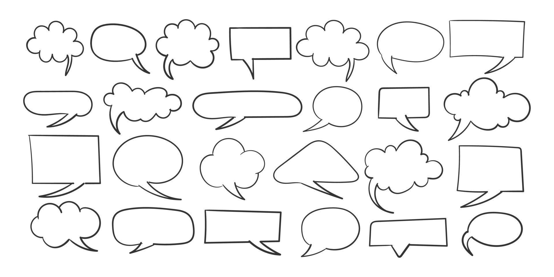 Speech bubble signs. Hand drawn Icons. Collection of empty speech bubbles. Comic speech bubble. Retro empty comic bubble. Vector illustration