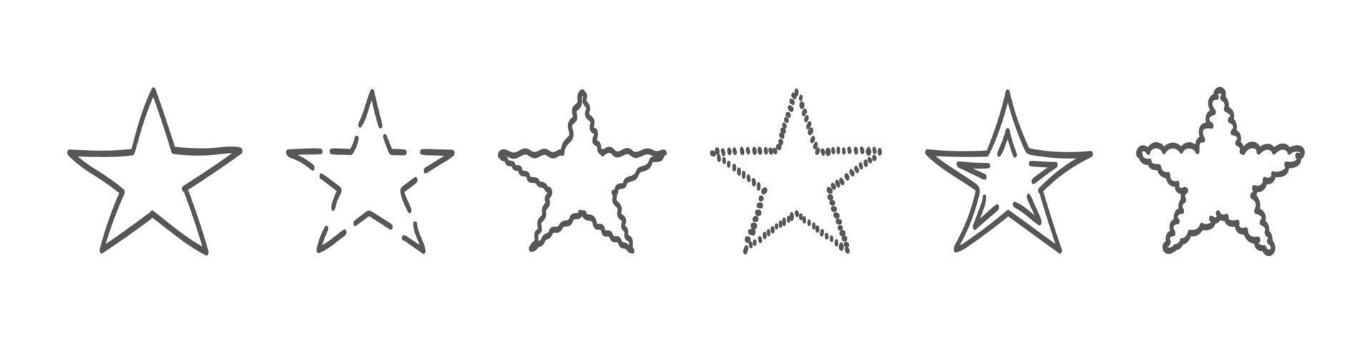 Star icons. Star doodle collection. Set of hand drawn stars. Sketch style icons. Vector illustration