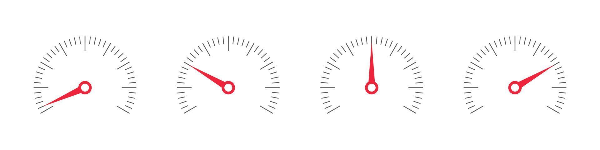 Radial scale icons. Risk Gauge Scale. Speedometer icons. Set of Measuring Scales. Vector illustration