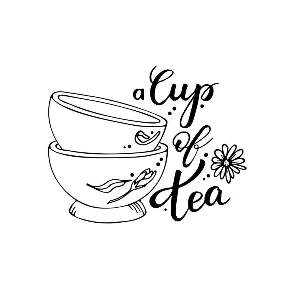 vector handwritten lettering quote with tea phrase. hand drawn calligraphy type