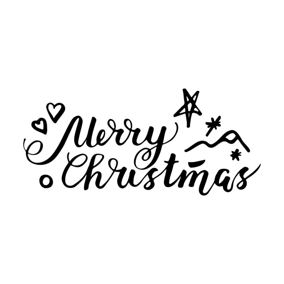 Merry Christmas. Set of handwritten lettering quote with Happy New Year phrase. Vector hand drawn calligraphy type