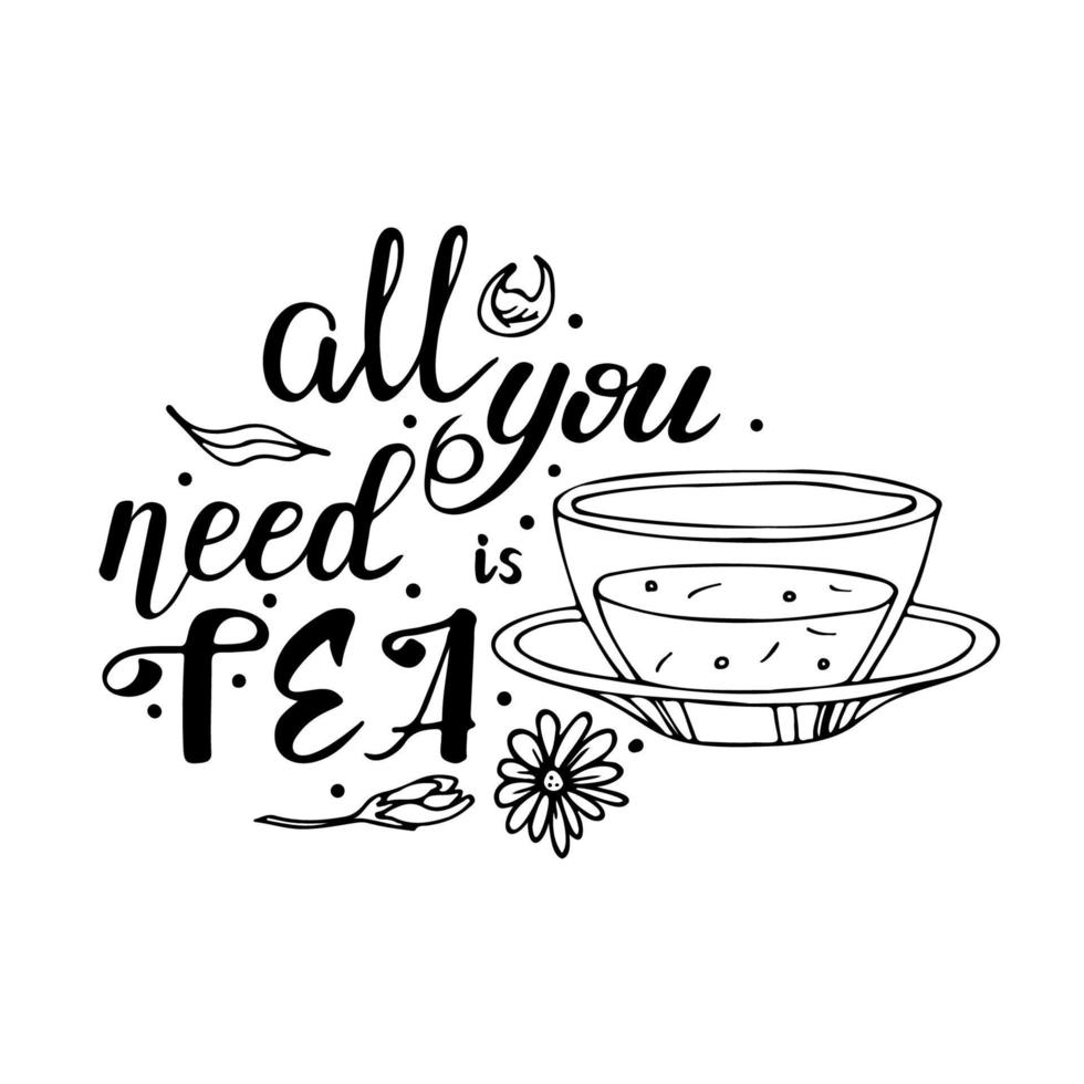 vector handwritten lettering quote with tea phrase. hand drawn