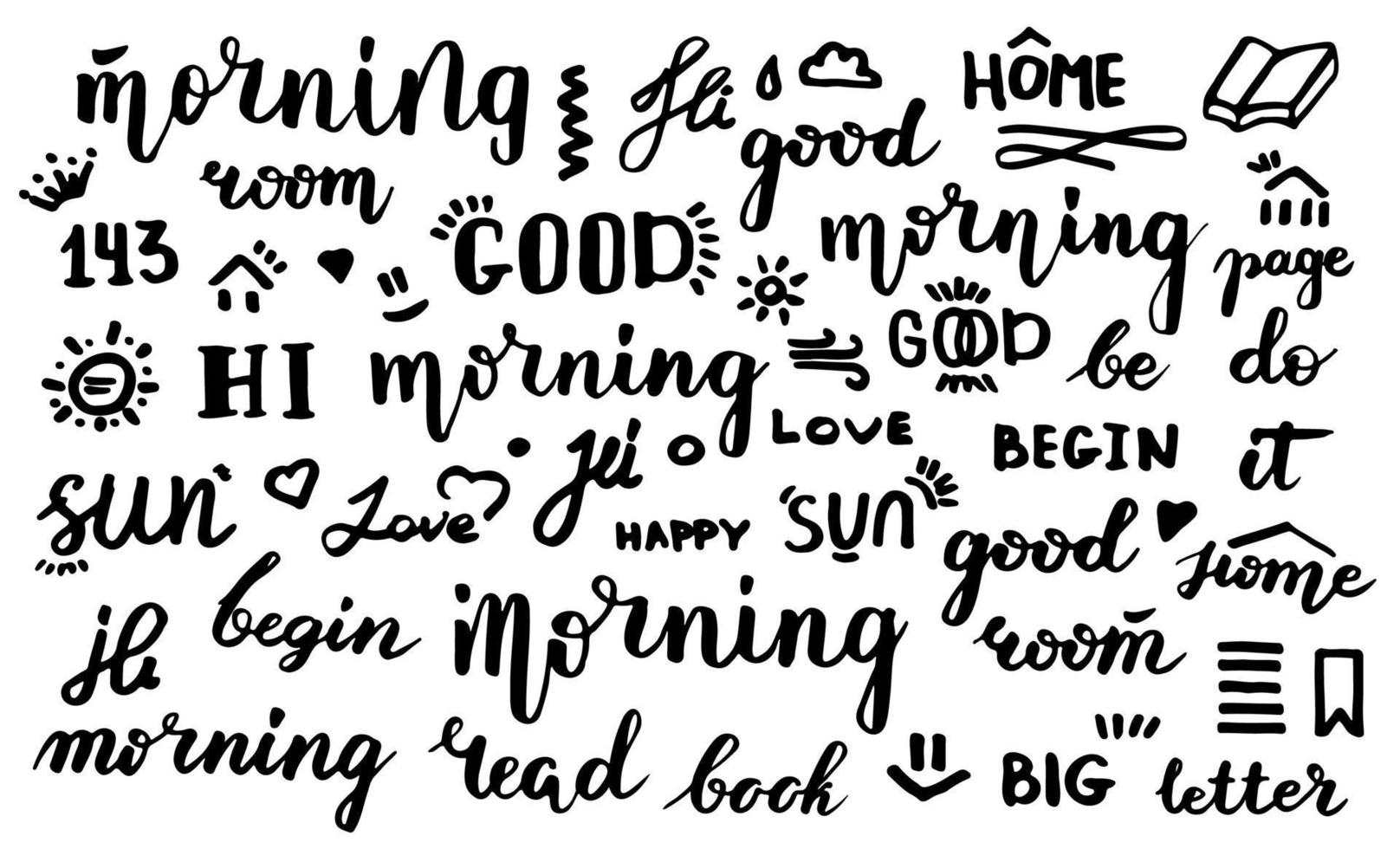 Buenos días. cita inspiradora, deseando. conjunto vectorial de letras manuscritas, inscripción, diseño de caligrafía. fondo de texto vector