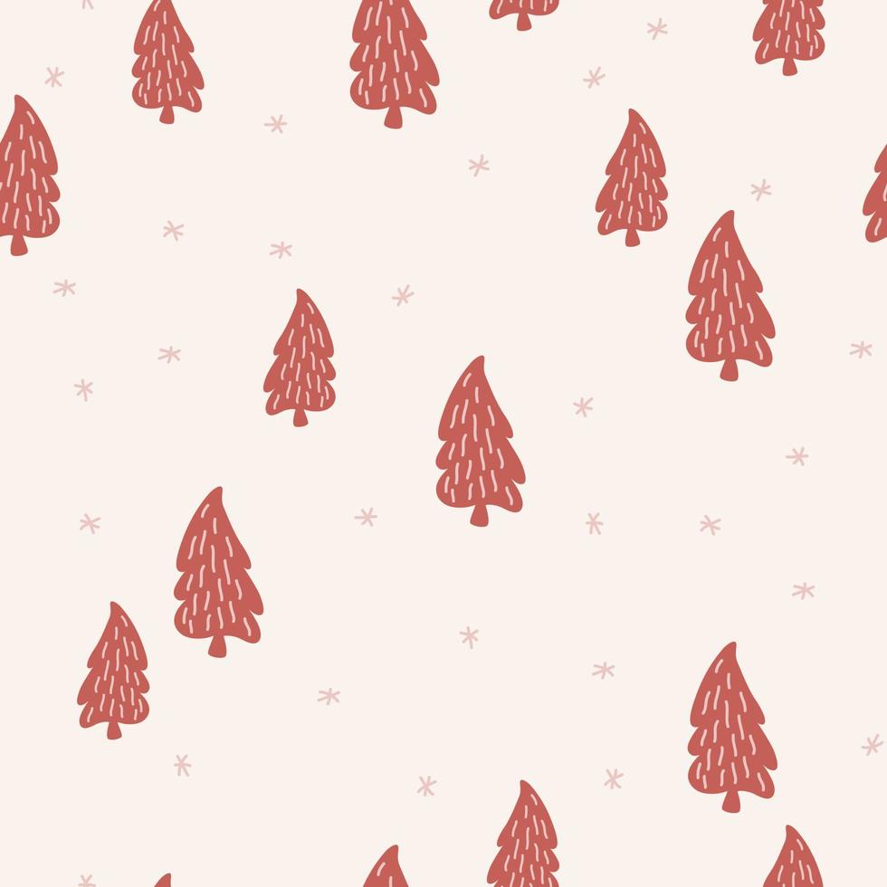 árboles de navidad patrón de vector transparente. la paleta limitada es ideal para imprimir textiles, telas, papel de envolver, ilustración vectorial simple dibujada a mano en estilo escandinavo.