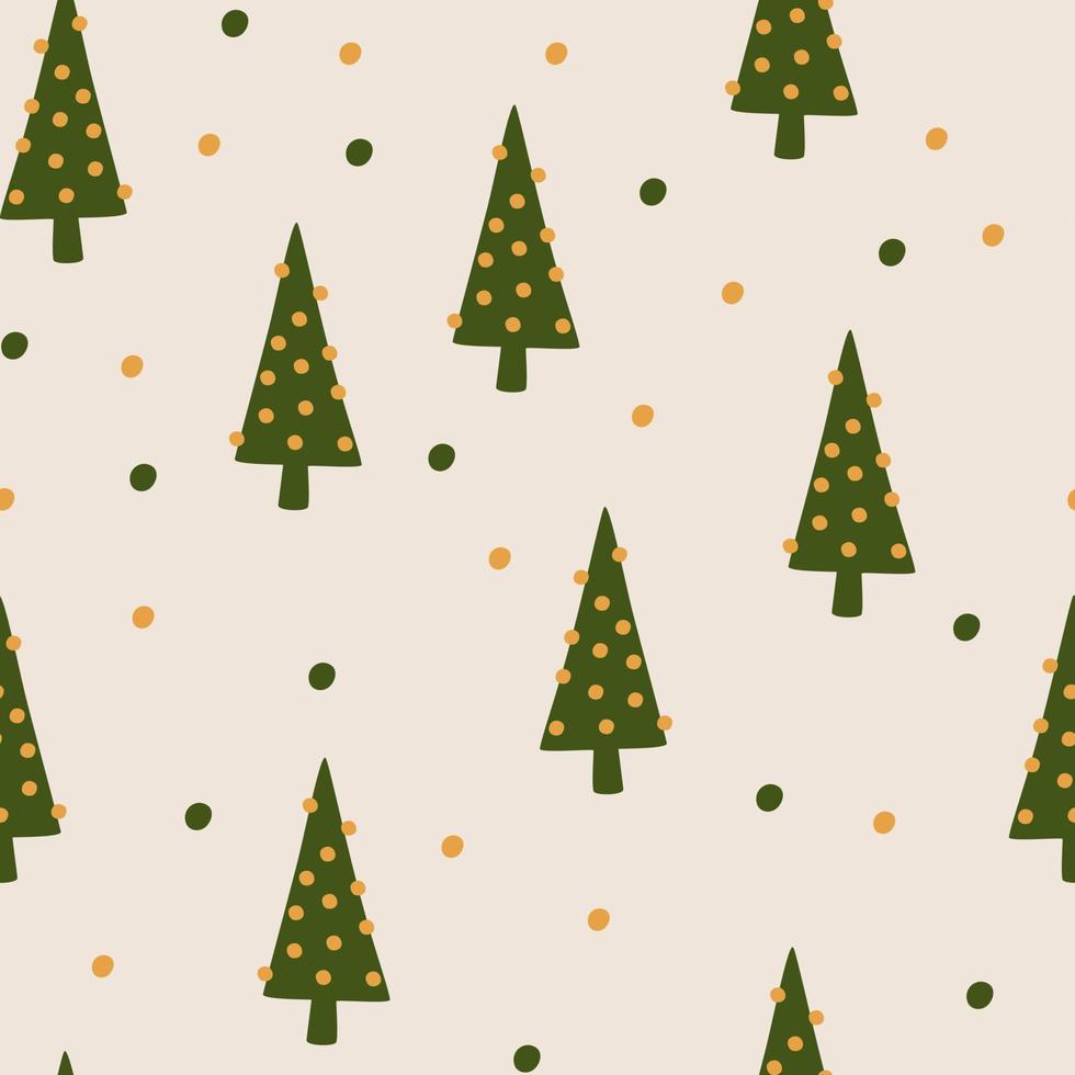 Christmas trees seamless vector pattern. The limited palette is ideal for printing textiles, fabric, wrapping paper Simple hand drawn vector illustration in Scandinavian style.