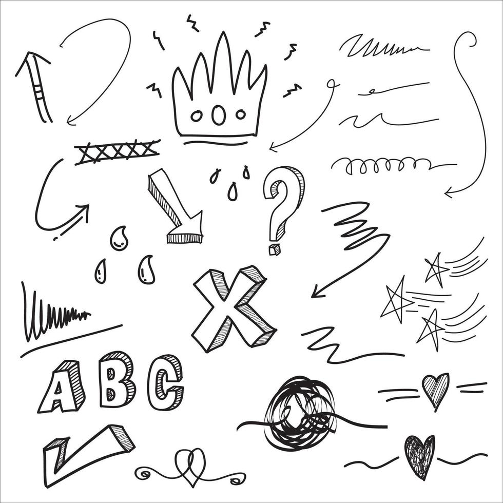 hand drawn set of abstract comic doodle elements. use for concept design. isolated on white background. vector illustration