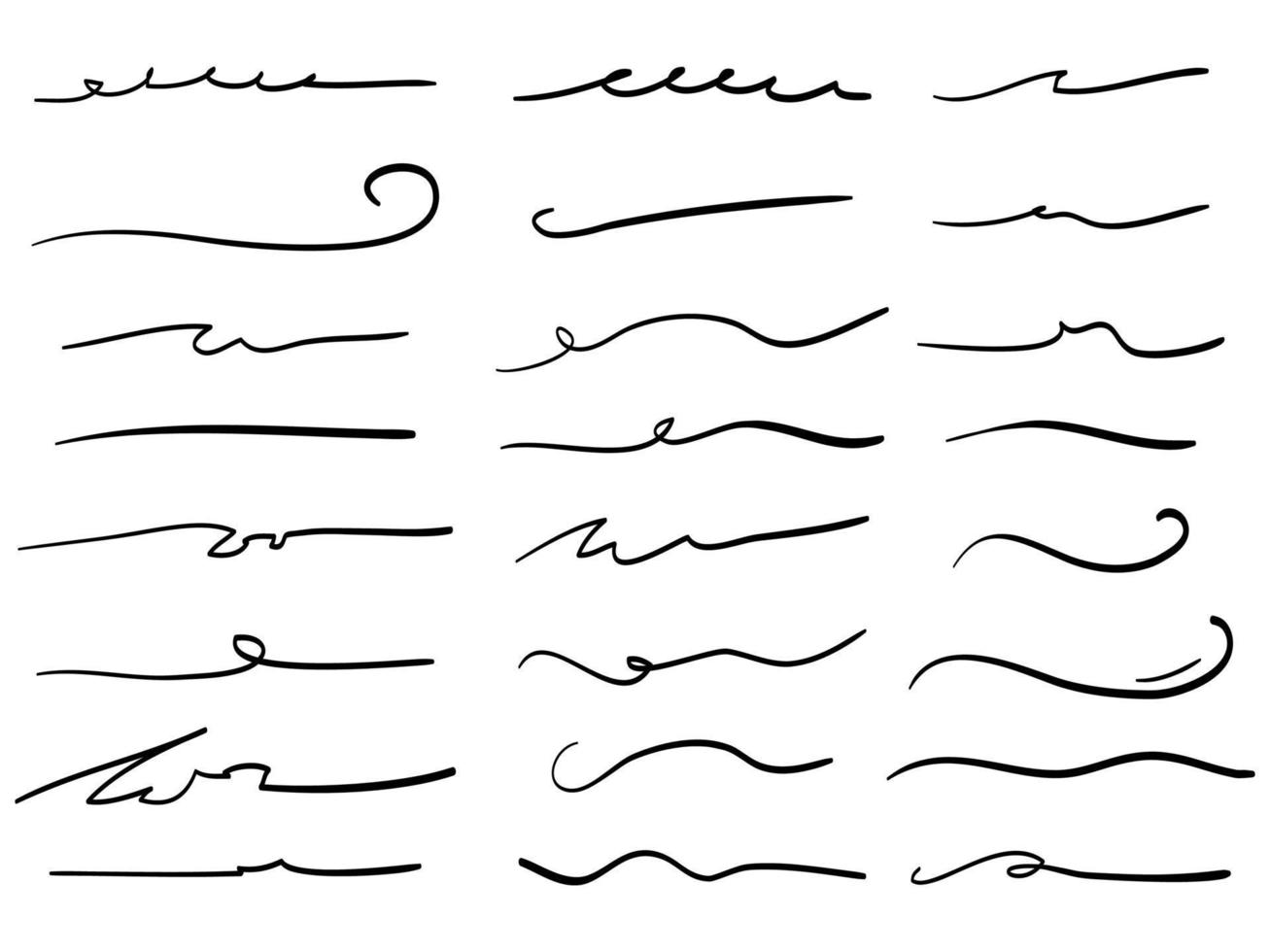 Hand drawn set of underline, curly swishes, swashes, swoops. swirl. Highlight text elements. vector illustration