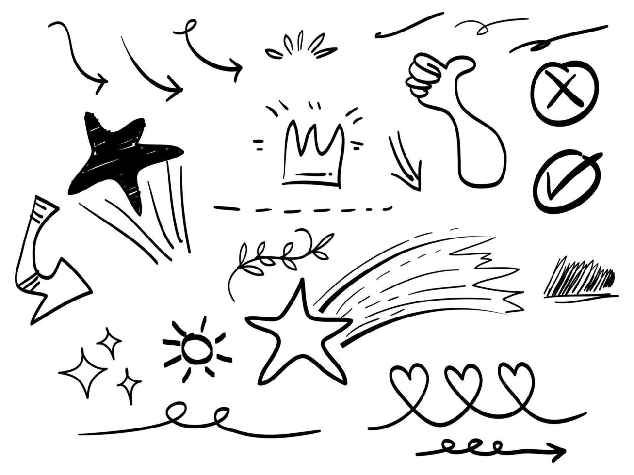 hand drawn set of abstract comic doodle elements. use for concept design. isolated on white background. vector illustration