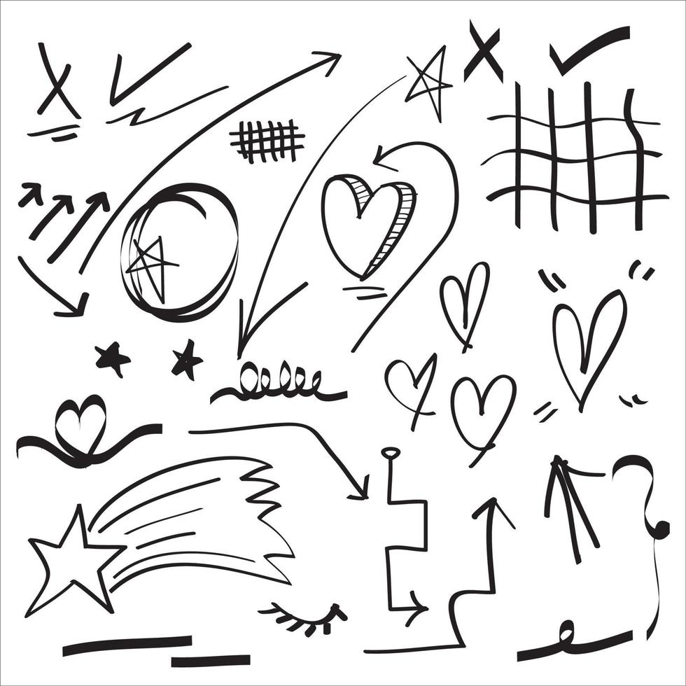 hand drawn set of abstract comic doodle elements. use for concept design. isolated on white background. vector illustration