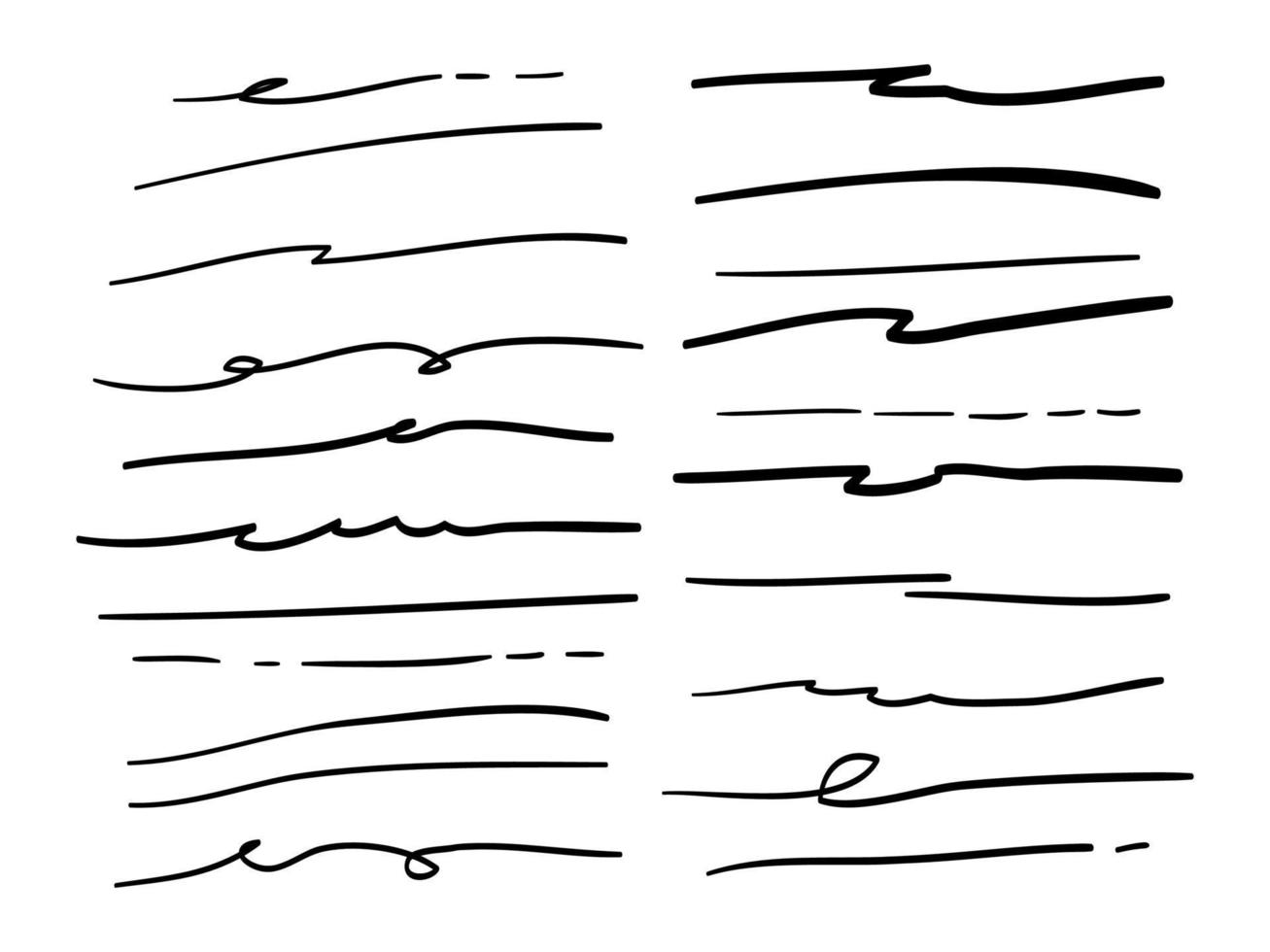 Hand drawn set of underline, curly swishes, swashes, swoops. swirl. Highlight text elements. vector illustration