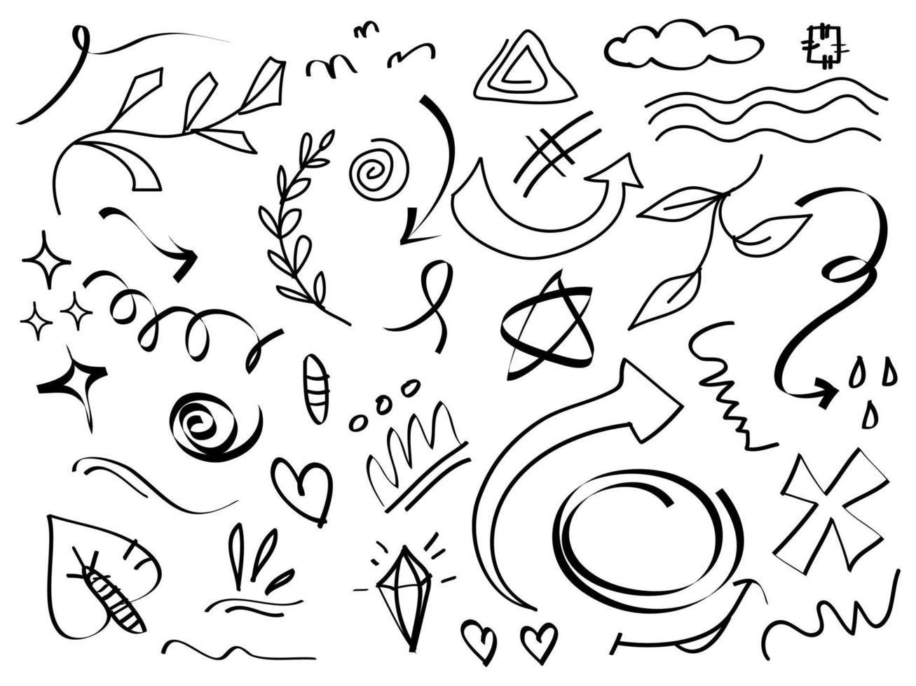 hand drawn set of abstract comic doodle elements. use for concept design. isolated on white background. vector illustration