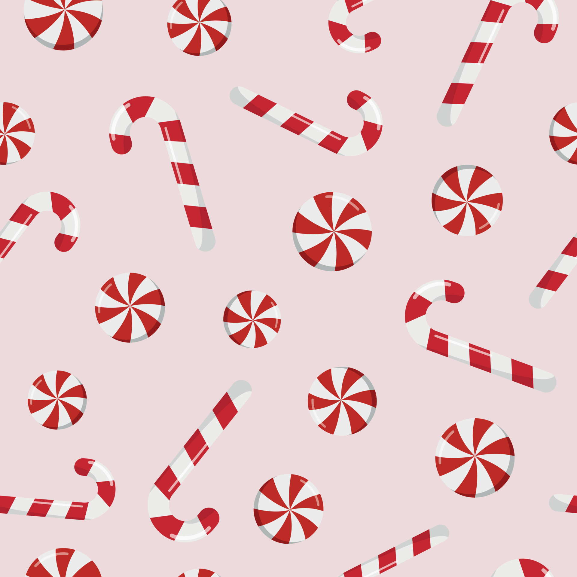 Winter Christmas seamless pattern with candy canes and round swirl ...