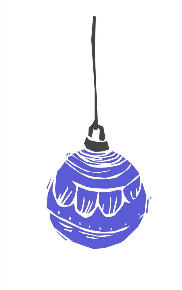 Linocut Christmas toy. Xmas decoration gravure. vector