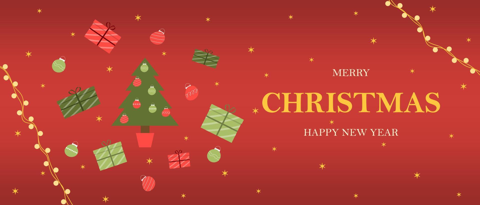 Merry Christmas and Happy New Year. A beautiful red banner for a website, post, postcard, page or app vector
