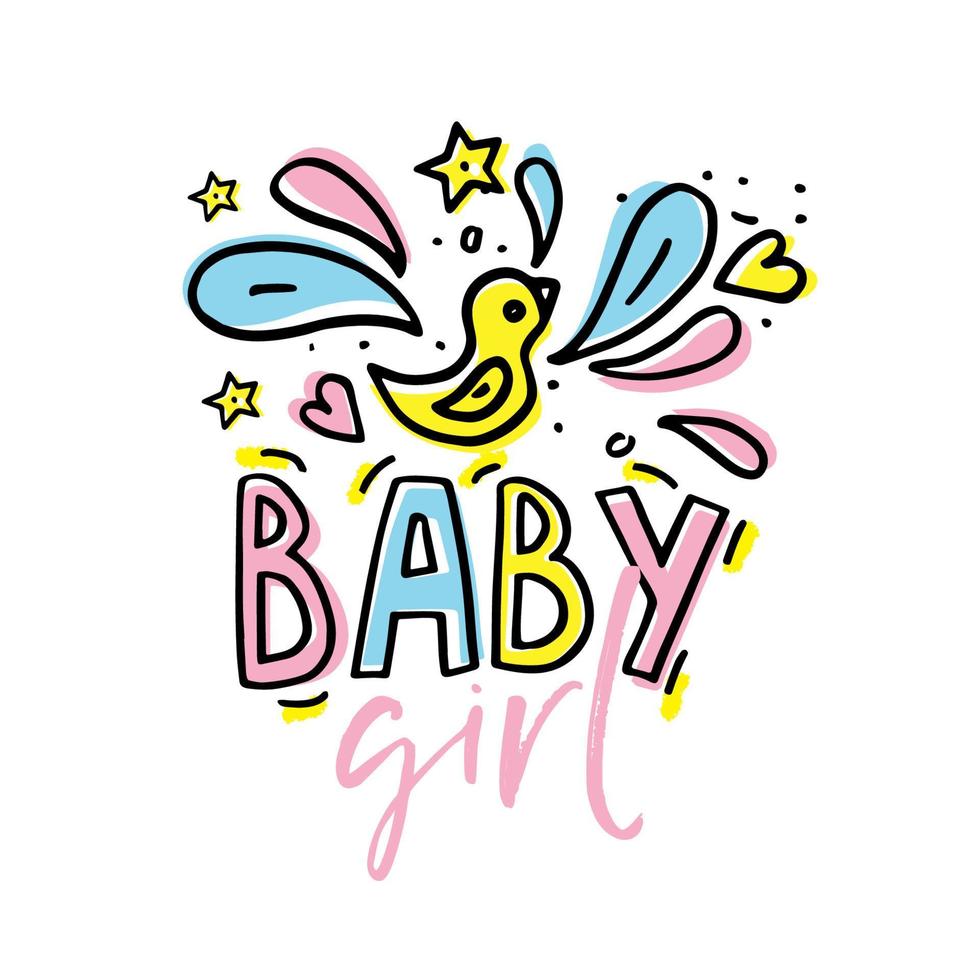 Vector illustration Baby Girl  isolated on white background. Doodle hand drawn style.