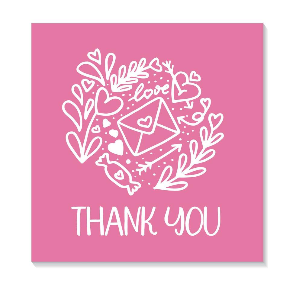 Thank you car with Love elements isolated on pink background. vector