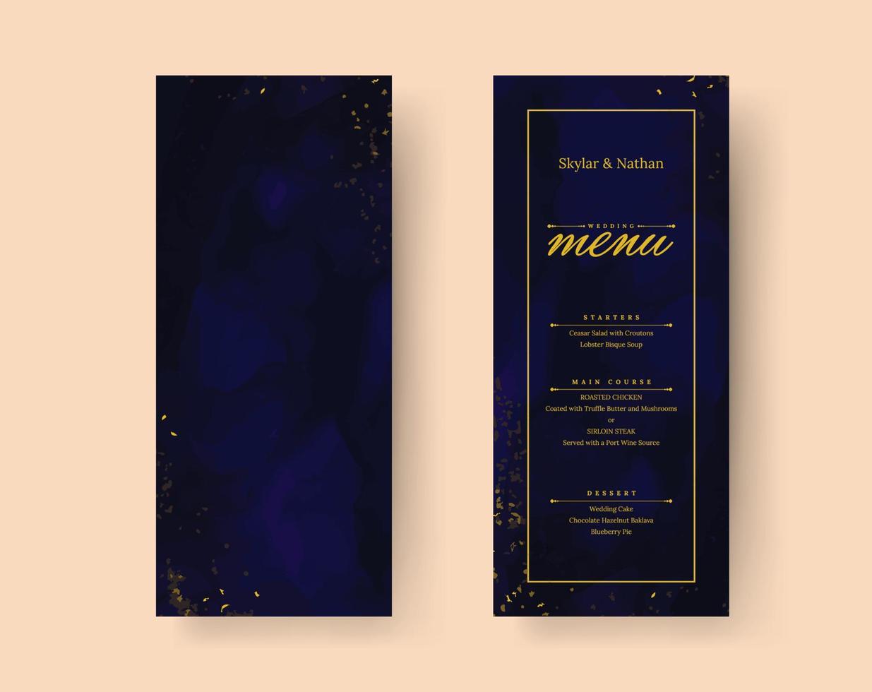 Navy Blue Watercolor Wedding Menu Card vector