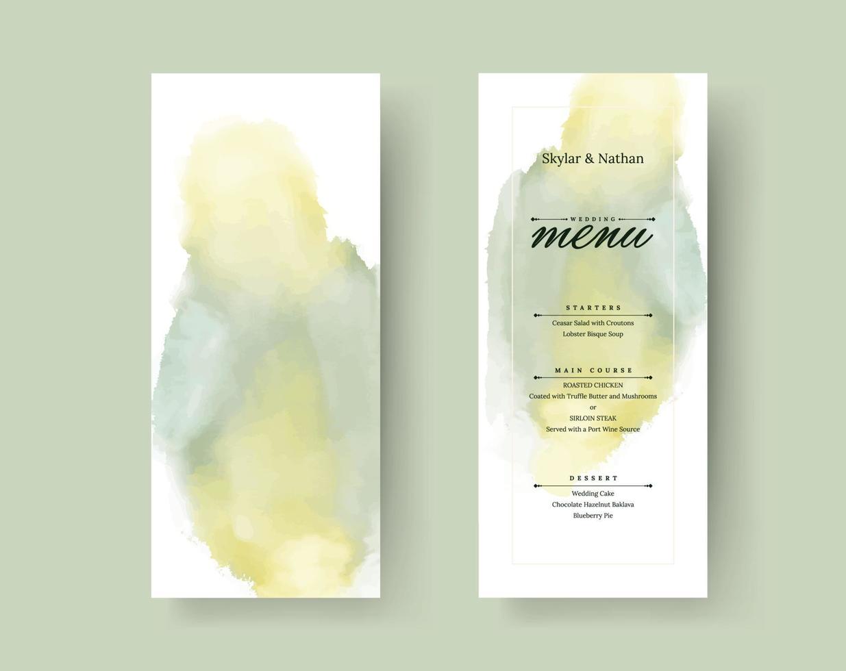 Modern Watercolor Splash Wedding Menu Card Template vector