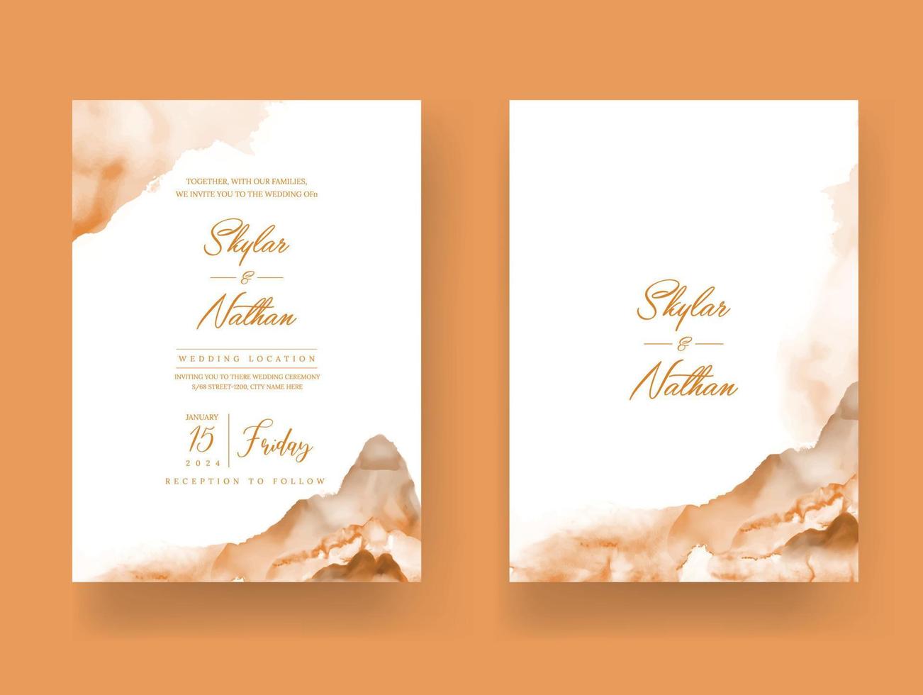 plantilla de invitación de boda con tema de montaña de terracota moderna vector