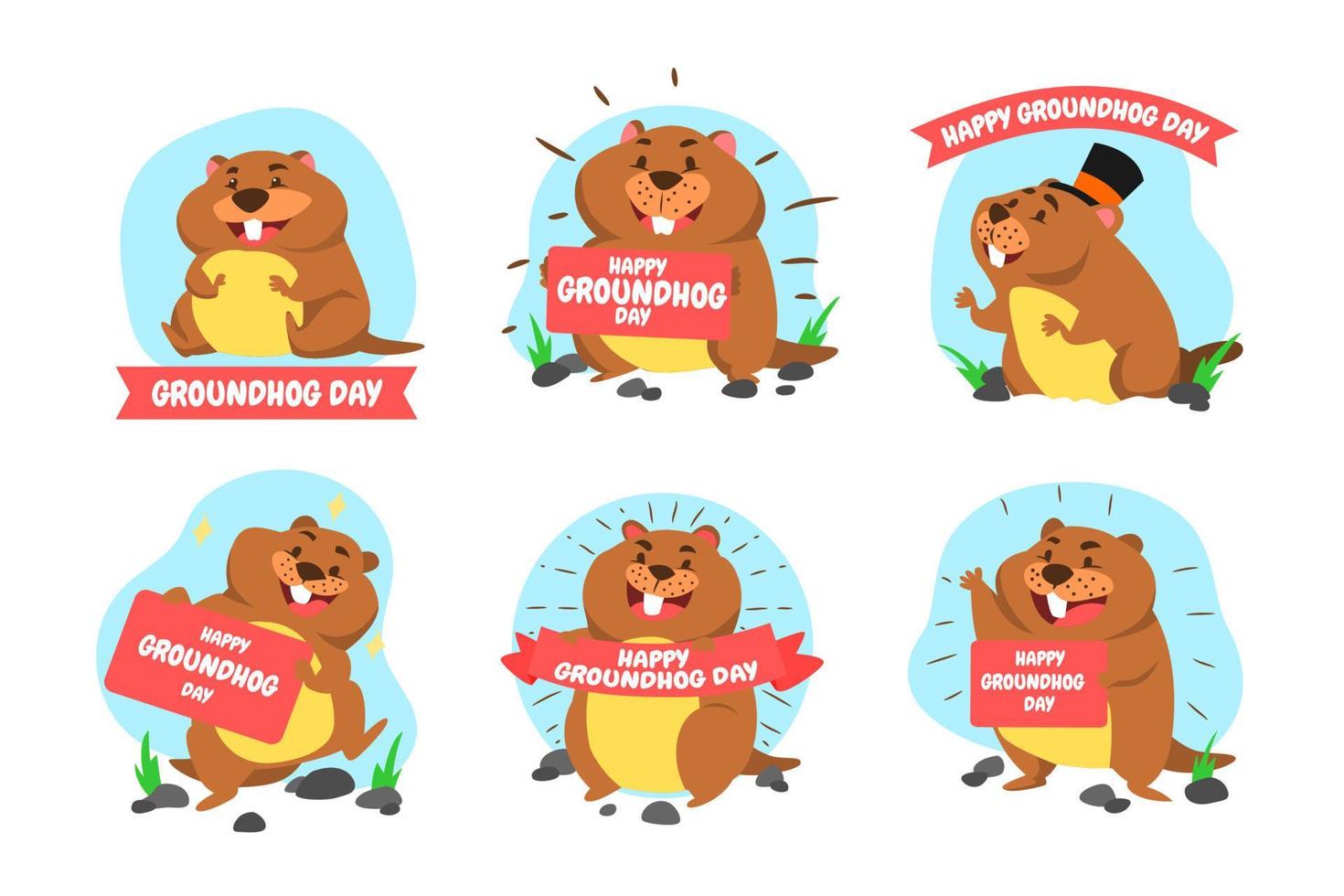 conjunto de pegatinas del día de la marmota vector