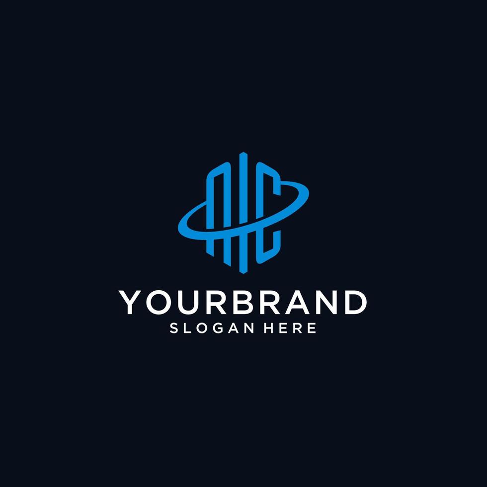 NC initial monogram logo with hexagonal shape and swoosh design vector