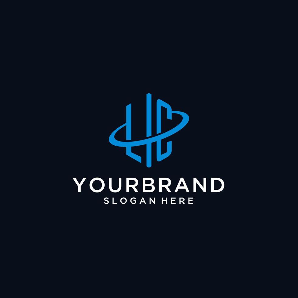 LC initial monogram logo with hexagonal shape and swoosh design vector