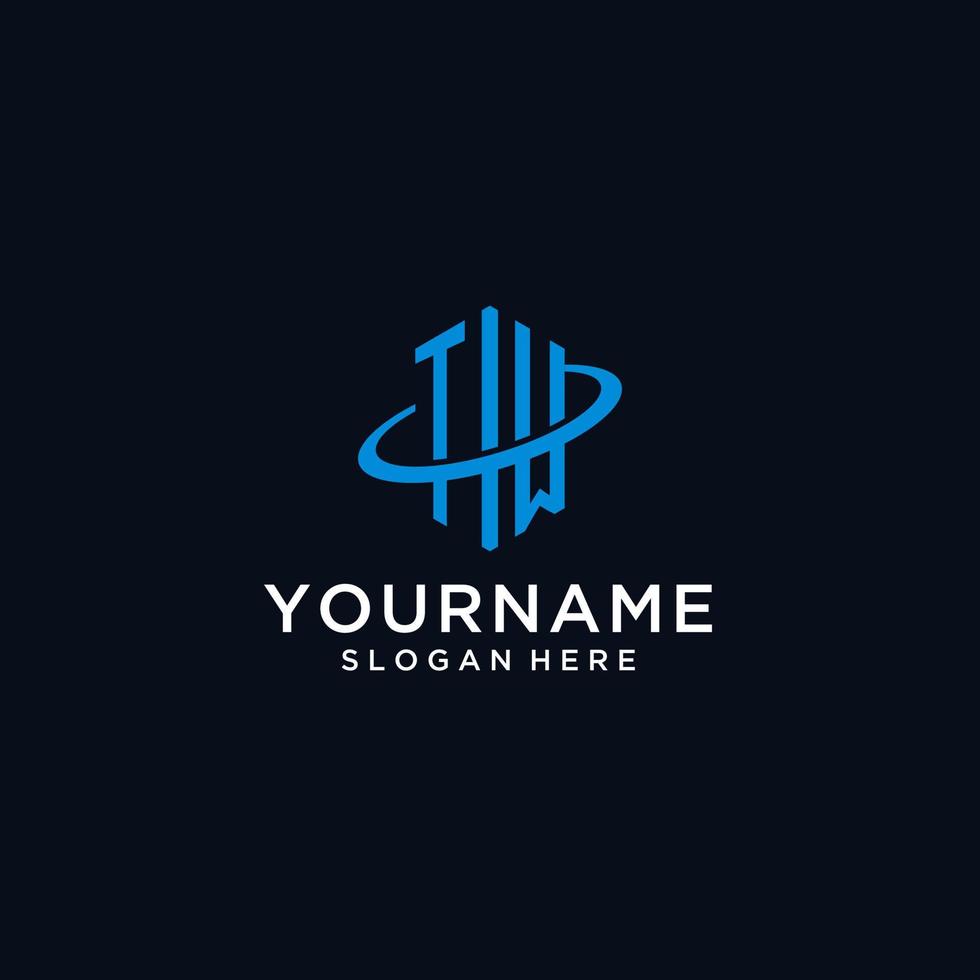 TW initial monogram logo with hexagonal shape and swoosh design vector