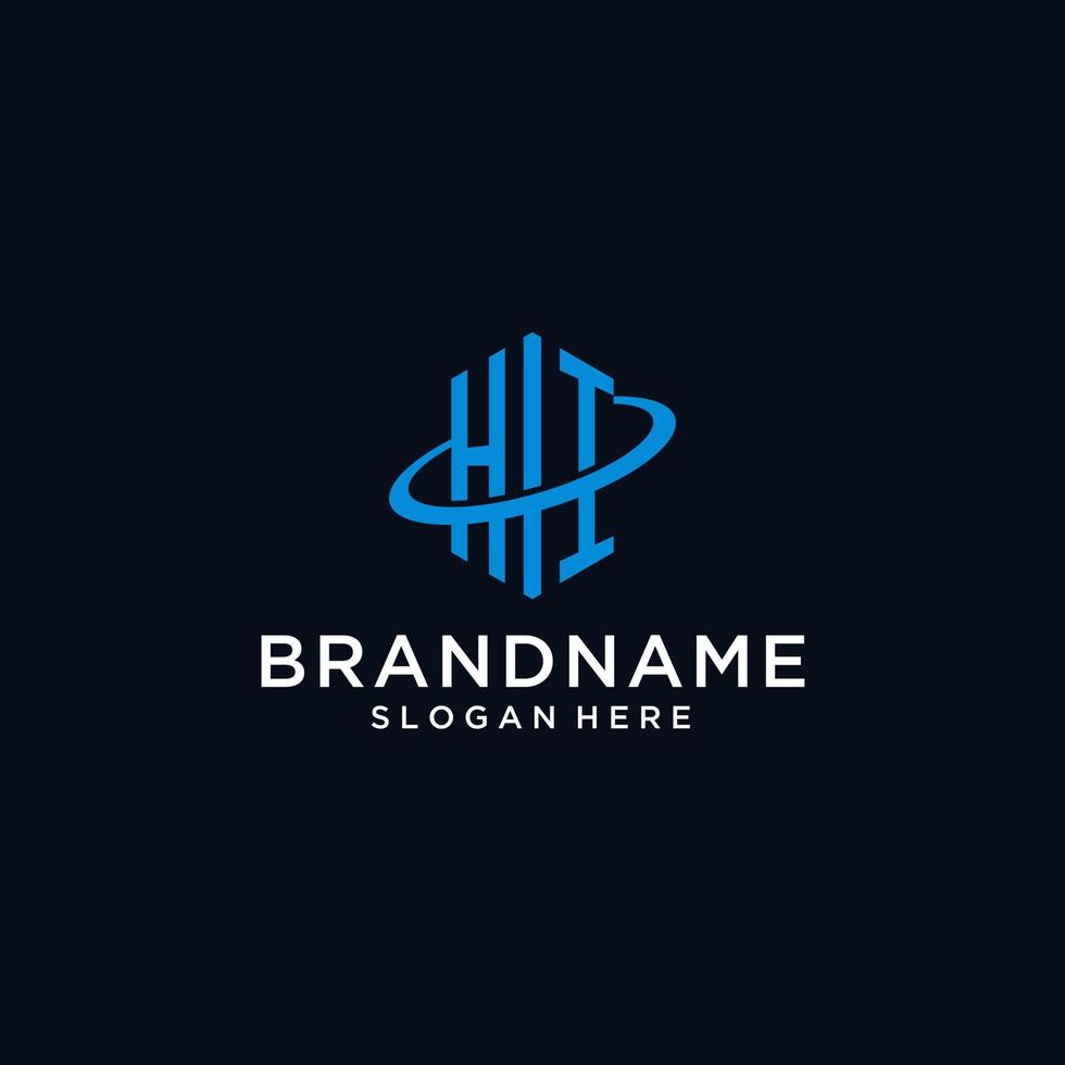 HI initial monogram logo with hexagonal shape and swoosh design vector