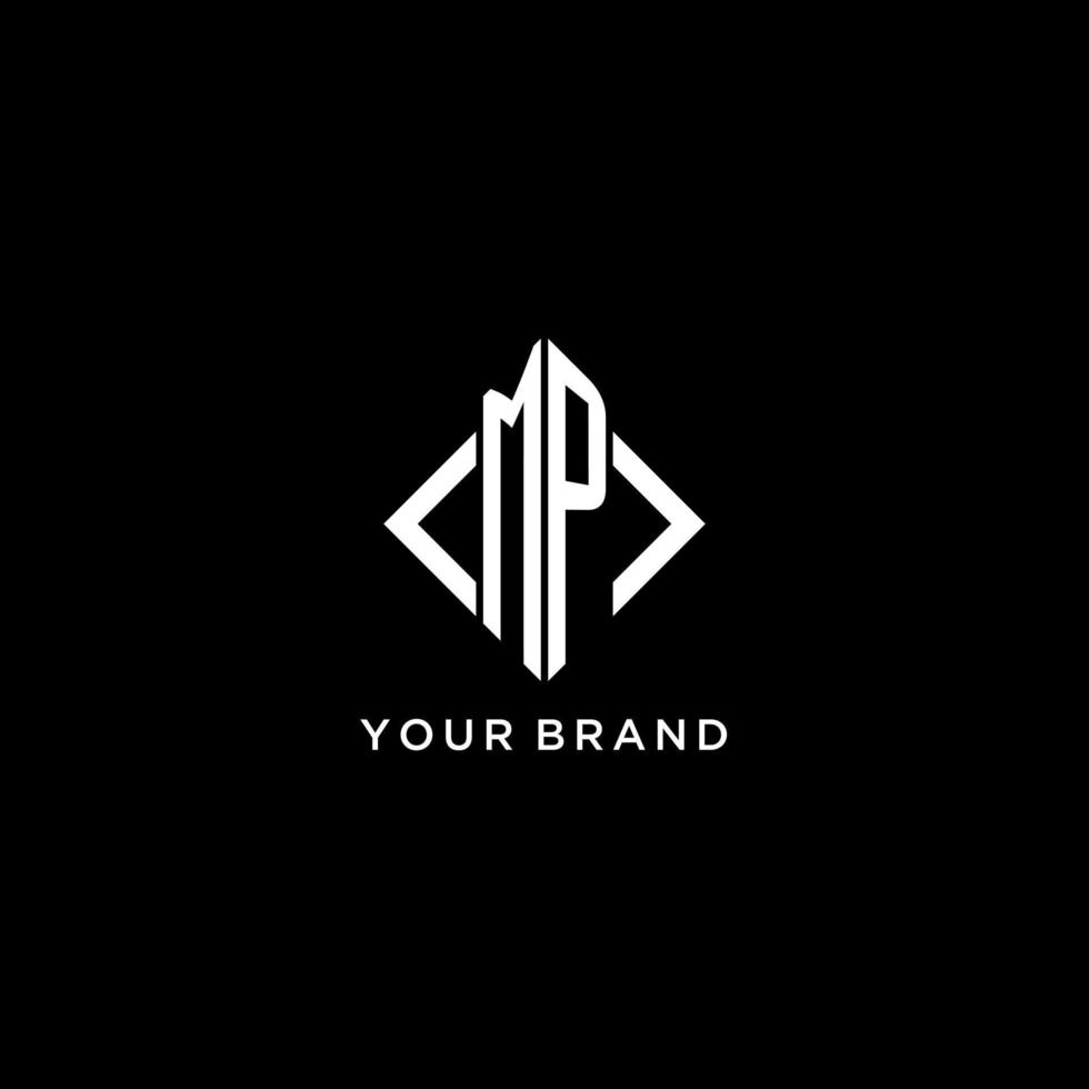 MP initial monogram with rhombus shape logo design vector