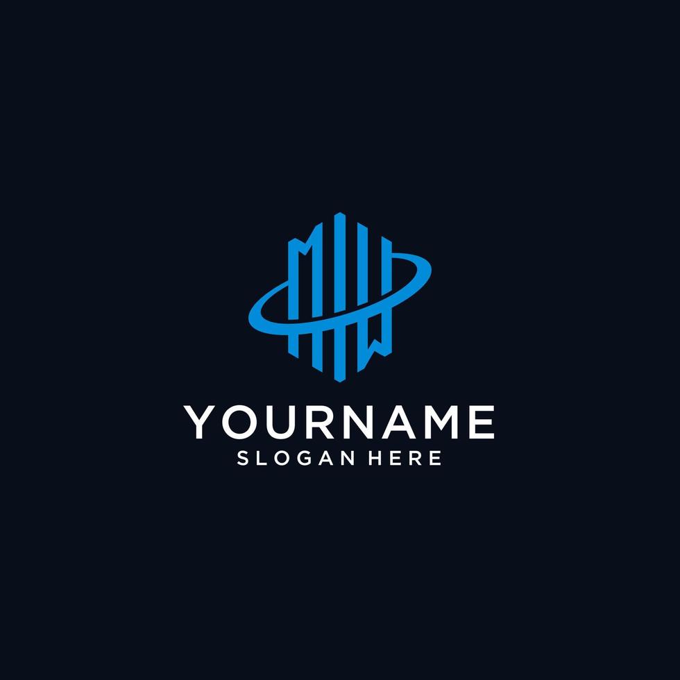 MW initial monogram logo with hexagonal shape and swoosh design vector